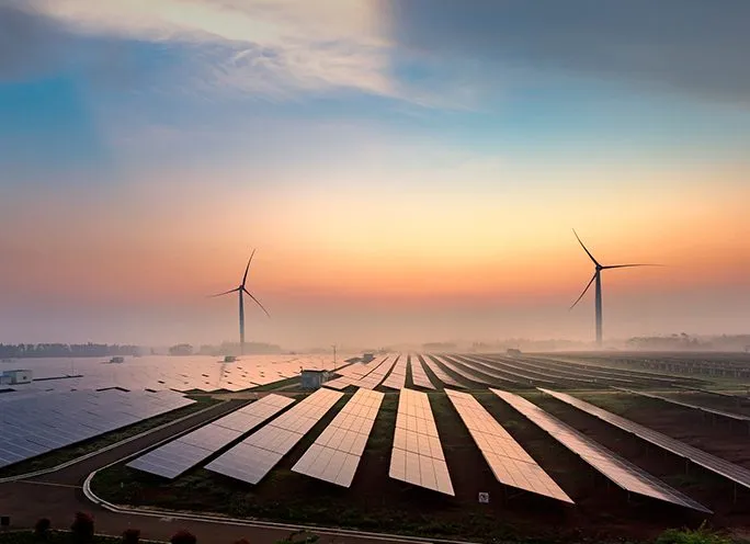 Solar power plant before sunrise